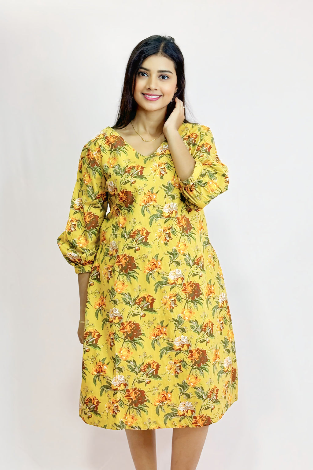 Floral Cotton A-Line Dress – Soft Printed Midi Dress