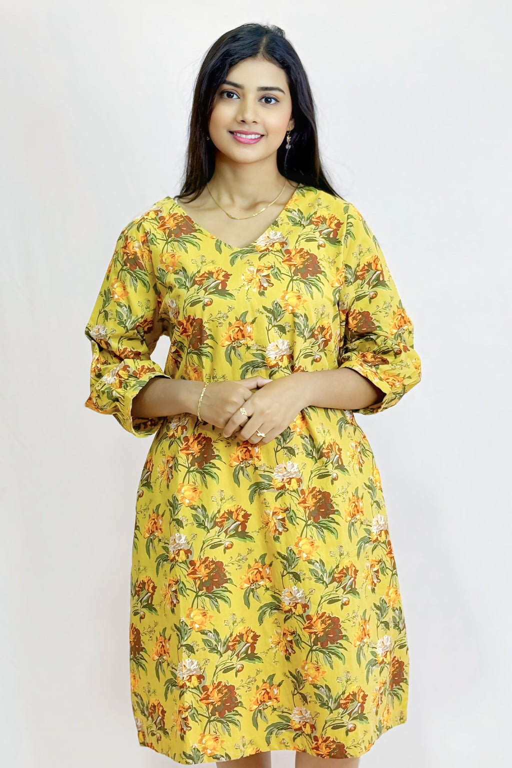 Floral Cotton A-Line Dress – Soft Printed Midi Dress