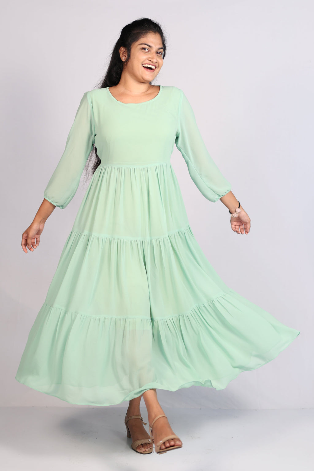 Elegant Three-Layer Chiffon Maxi Dress with Soft Lining