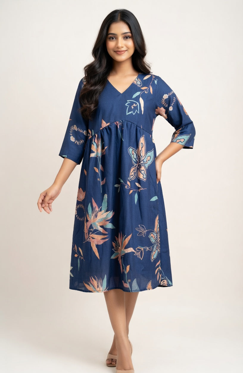 Navy Aliya cut Floral Frock