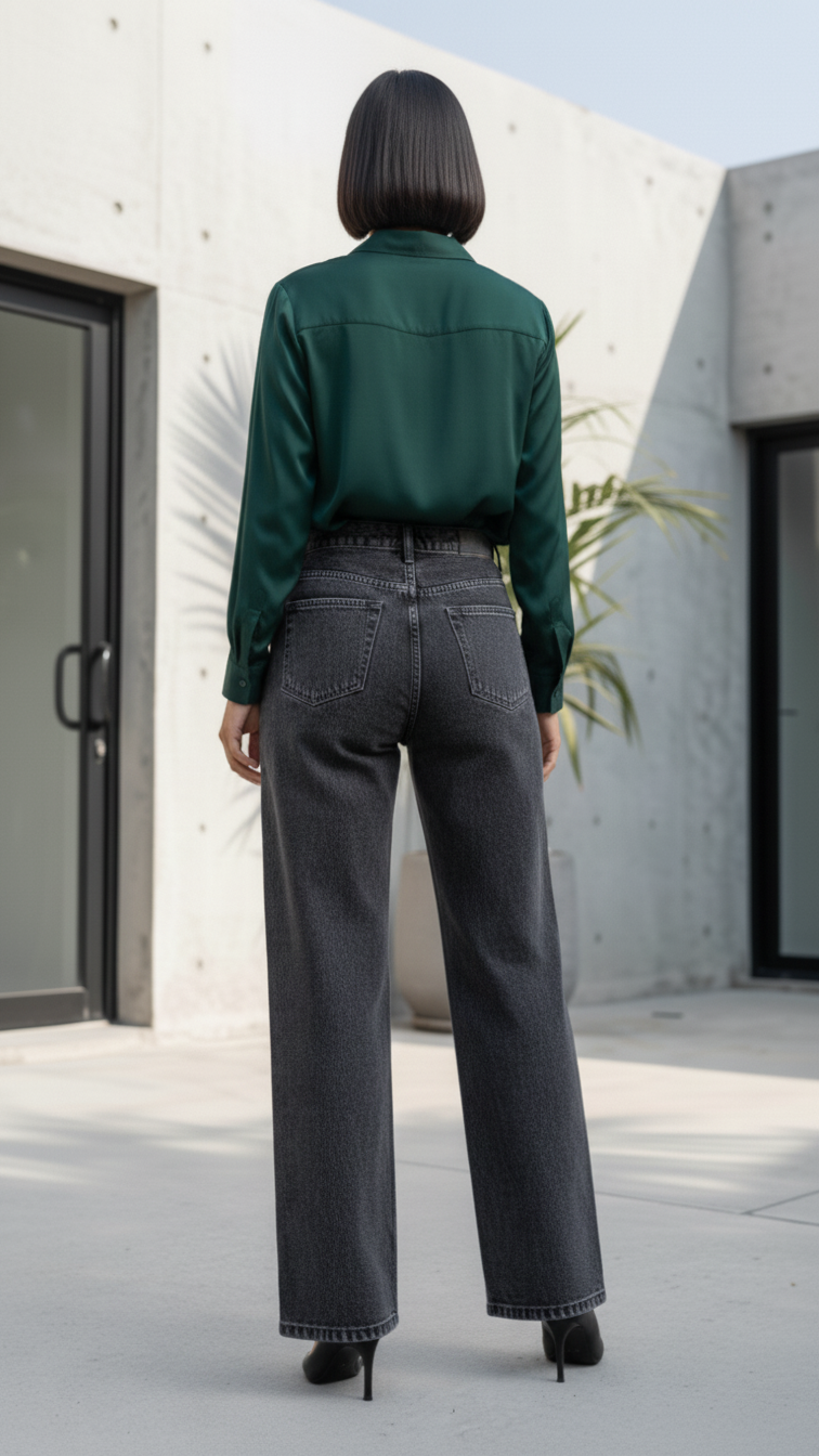 Charcoal Grey Wide-Leg Jeans