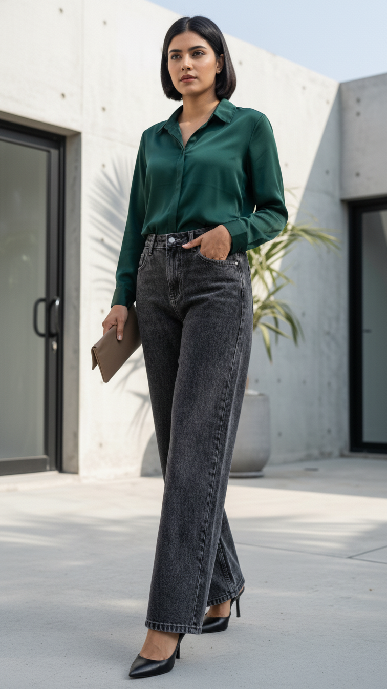 Charcoal Grey Wide-Leg Jeans