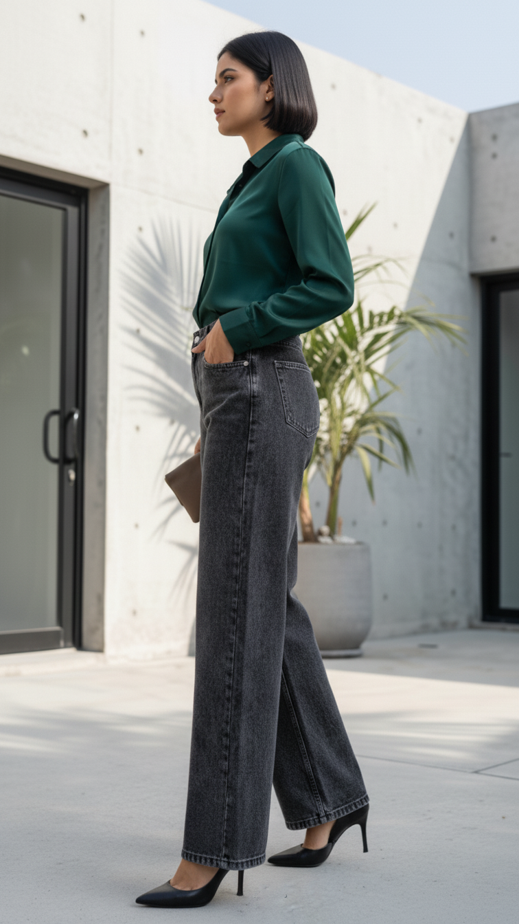 Charcoal Grey Wide-Leg Jeans