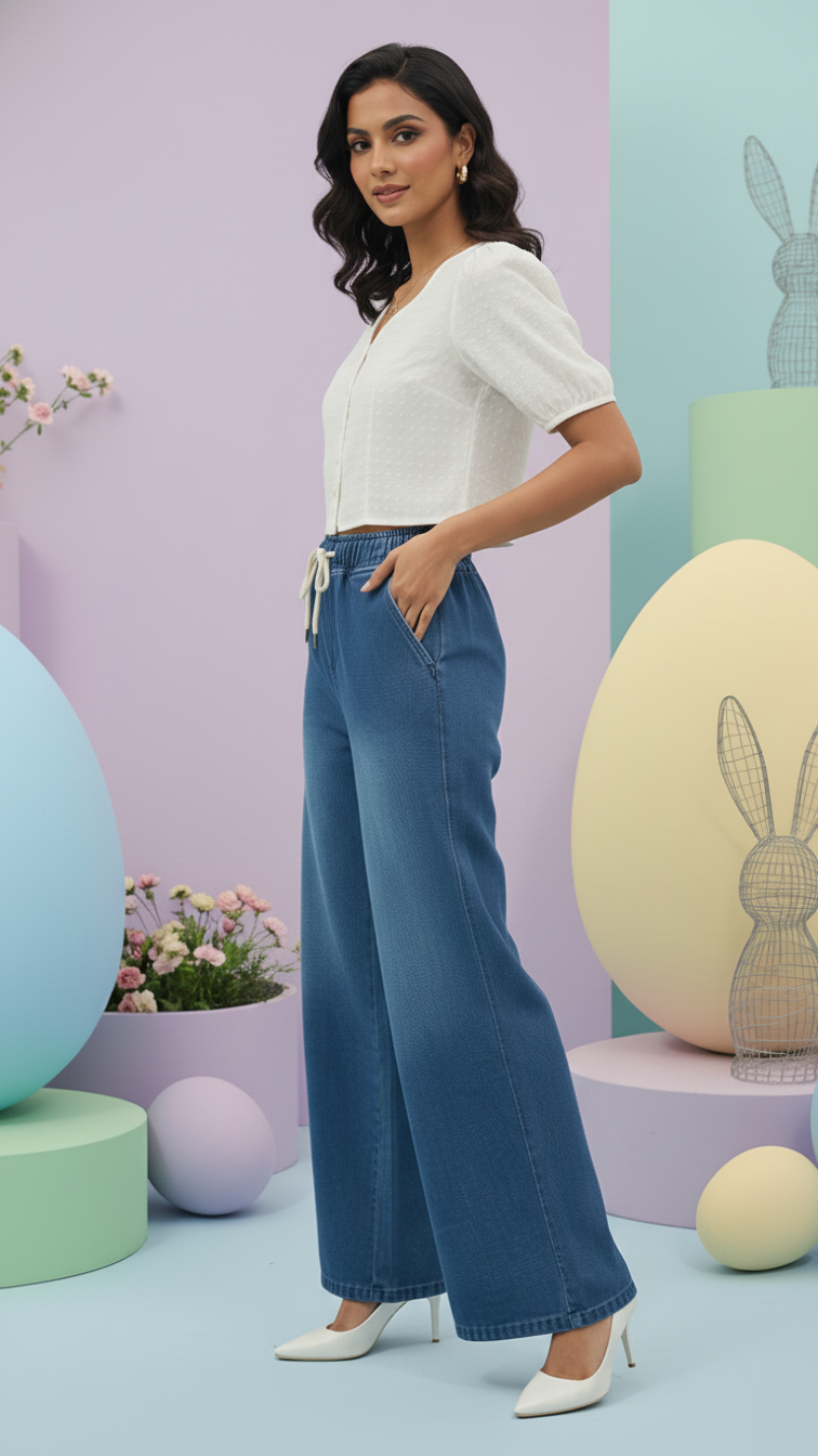 Light Blue Wide-Leg Jogger Jeans