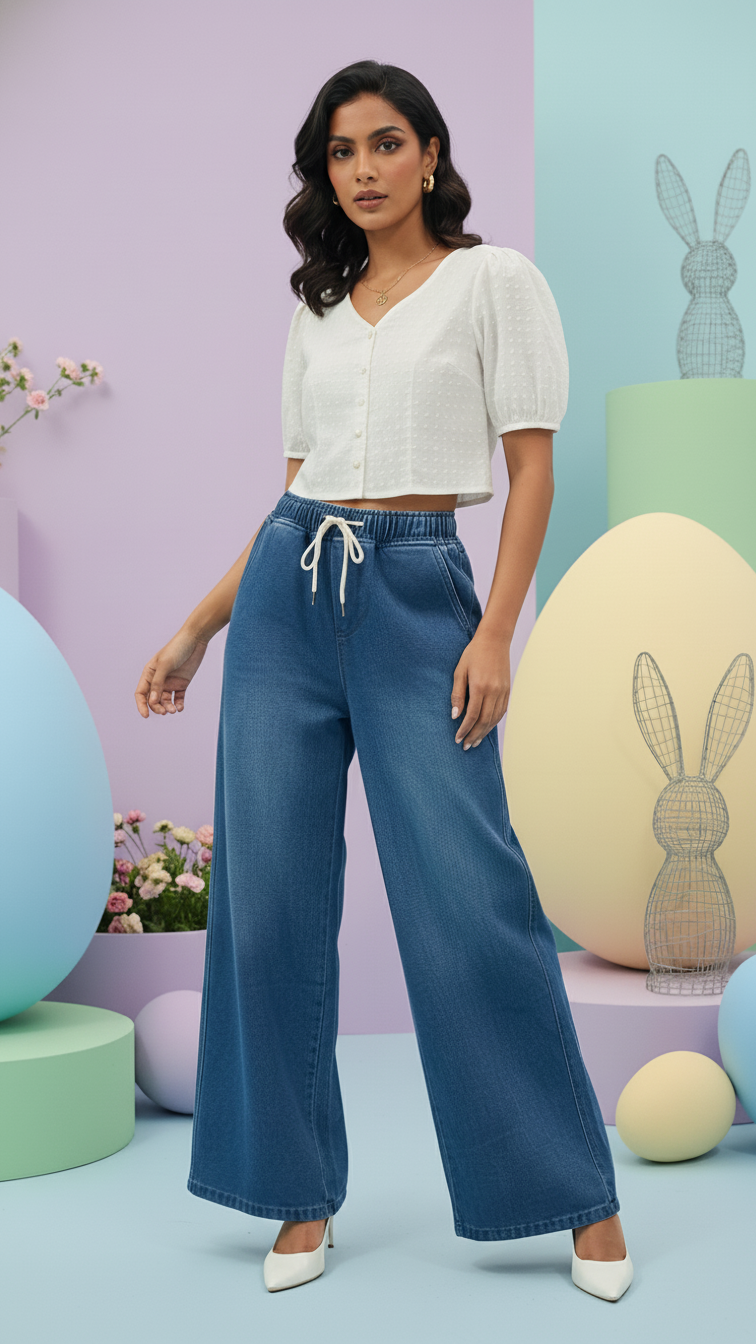 Light Blue Wide-Leg Jogger Jeans