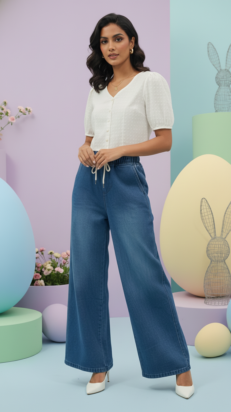 Light Blue Wide-Leg Jogger Jeans