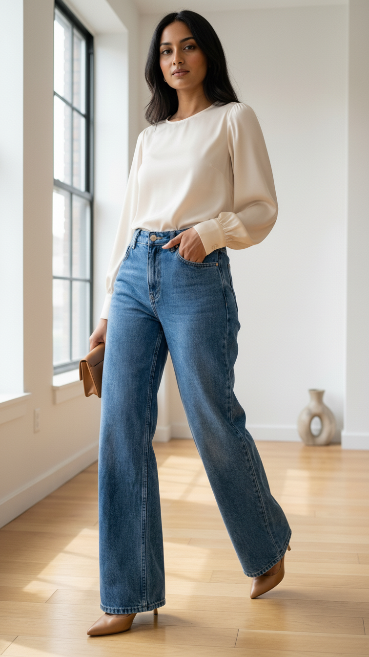 Blue Denim Wide-Leg Pants