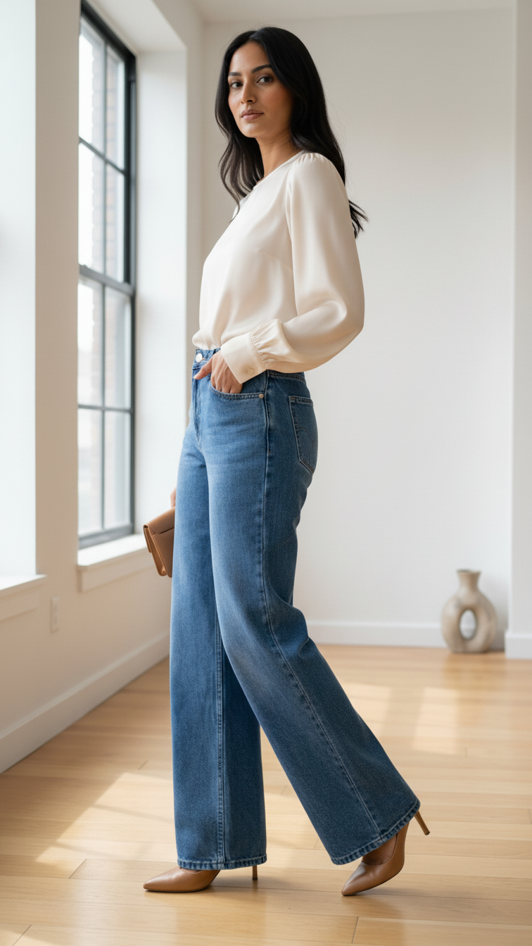 Blue Denim Wide-Leg Pants