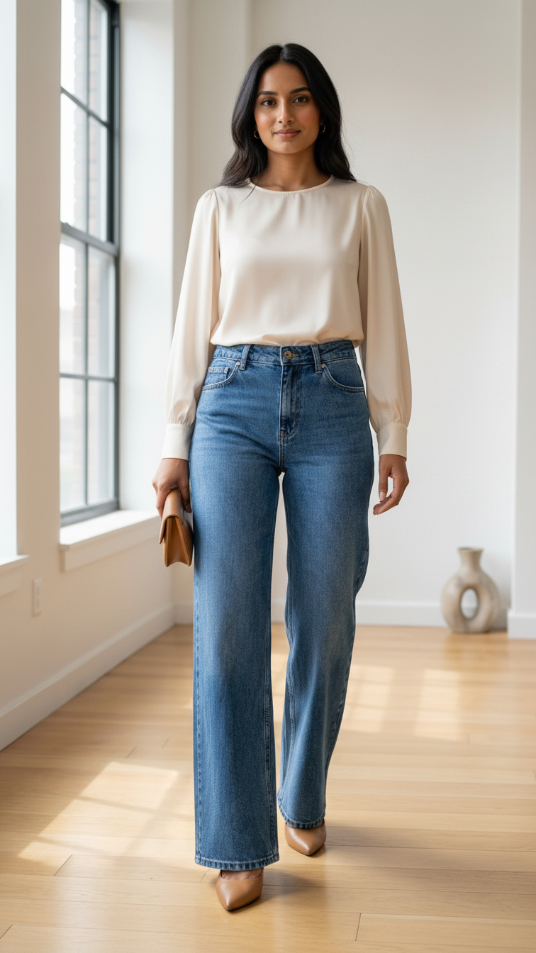 Blue Denim Wide-Leg Pants
