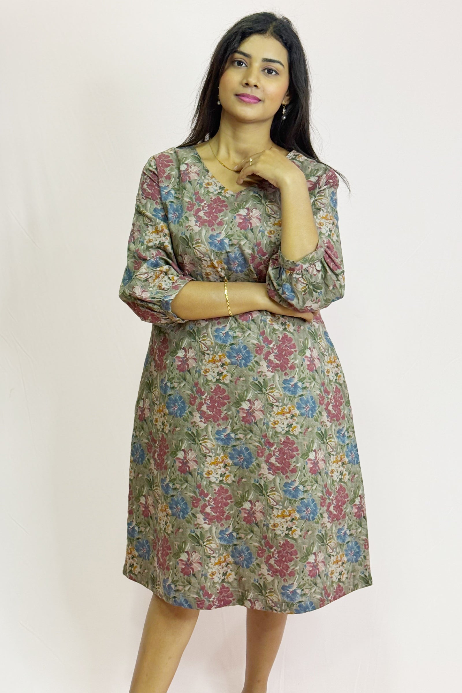 Floral Cotton A-Line Dress – Soft Printed Midi Dress