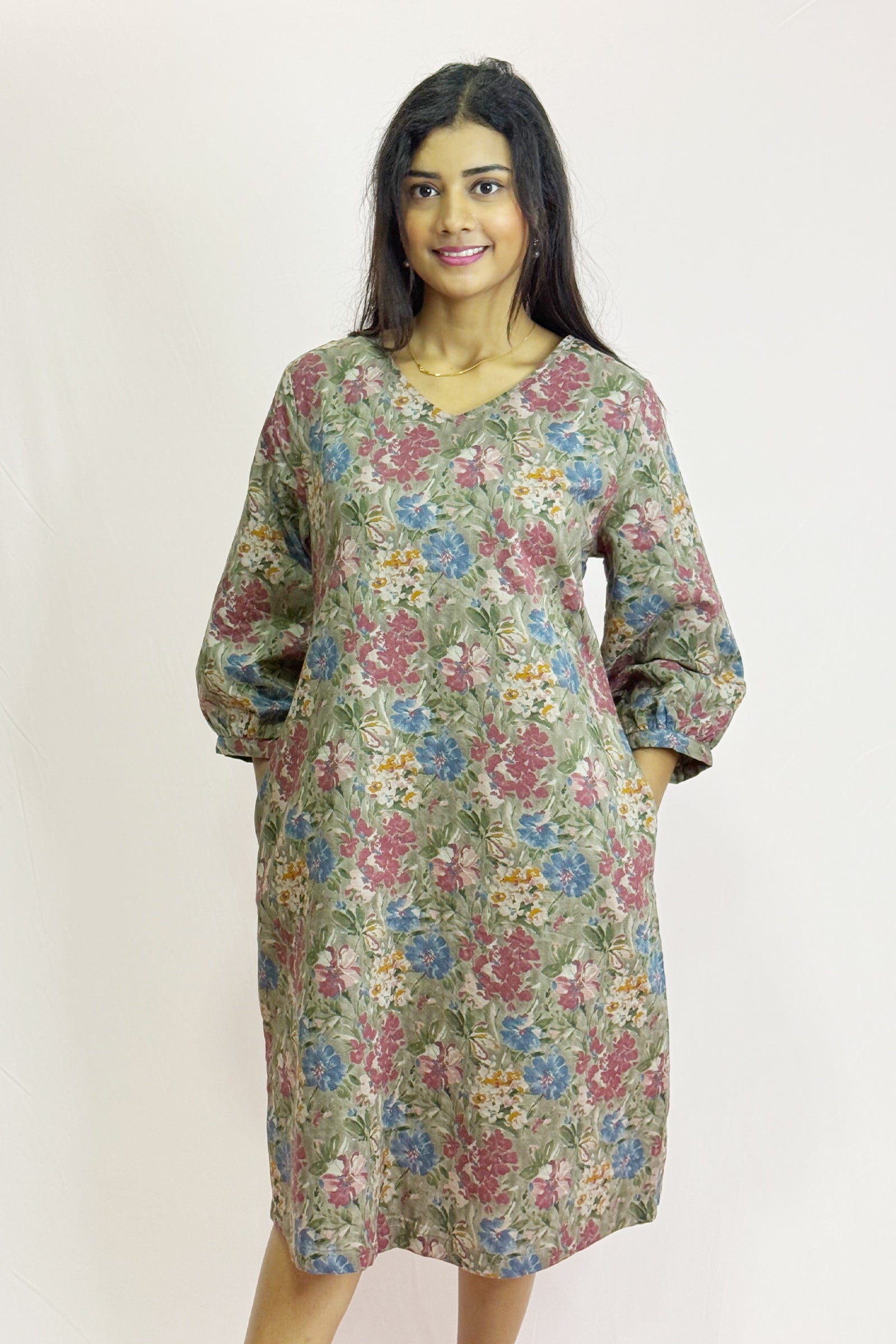 Floral Cotton A-Line Dress – Soft Printed Midi Dress