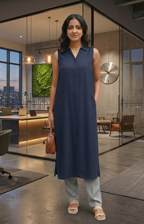 Dark Blue Sleeveless Long Top