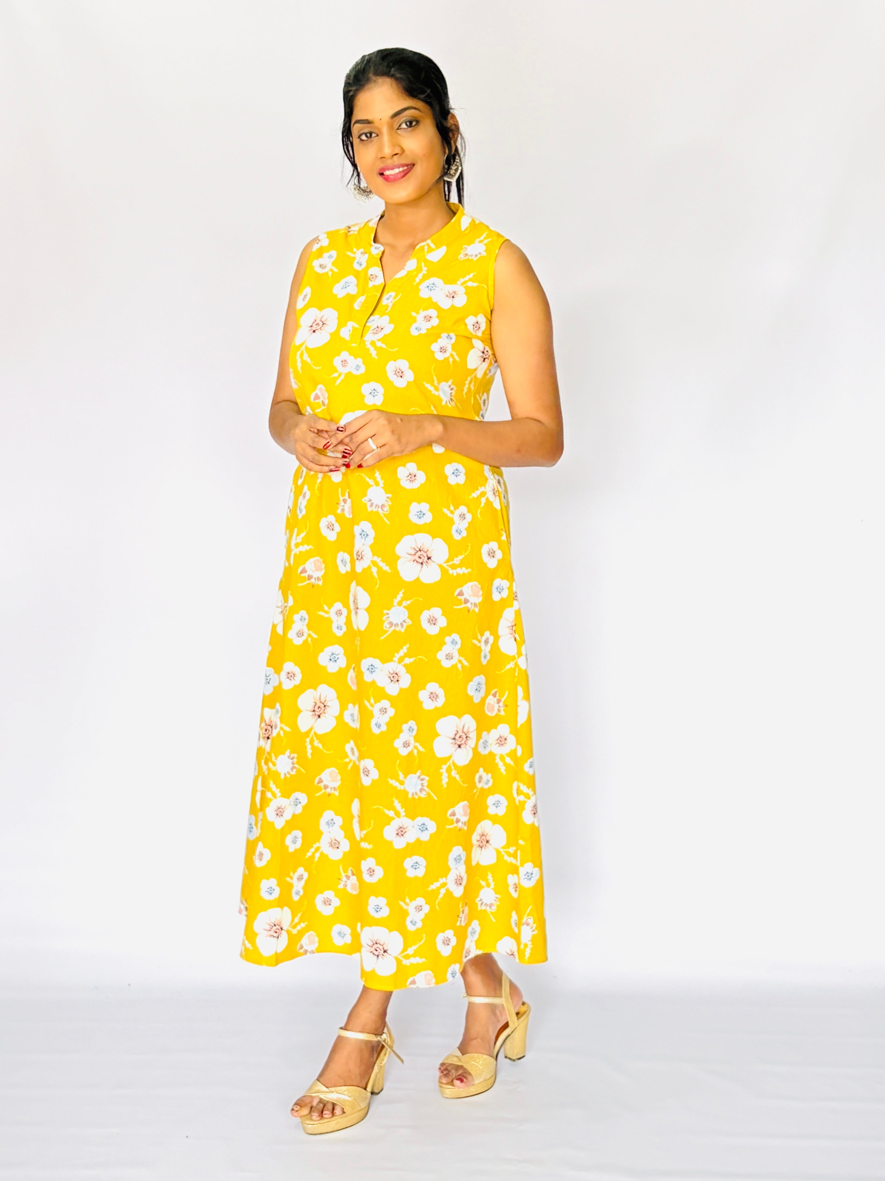 Trendy Yellow Floral Long Dress