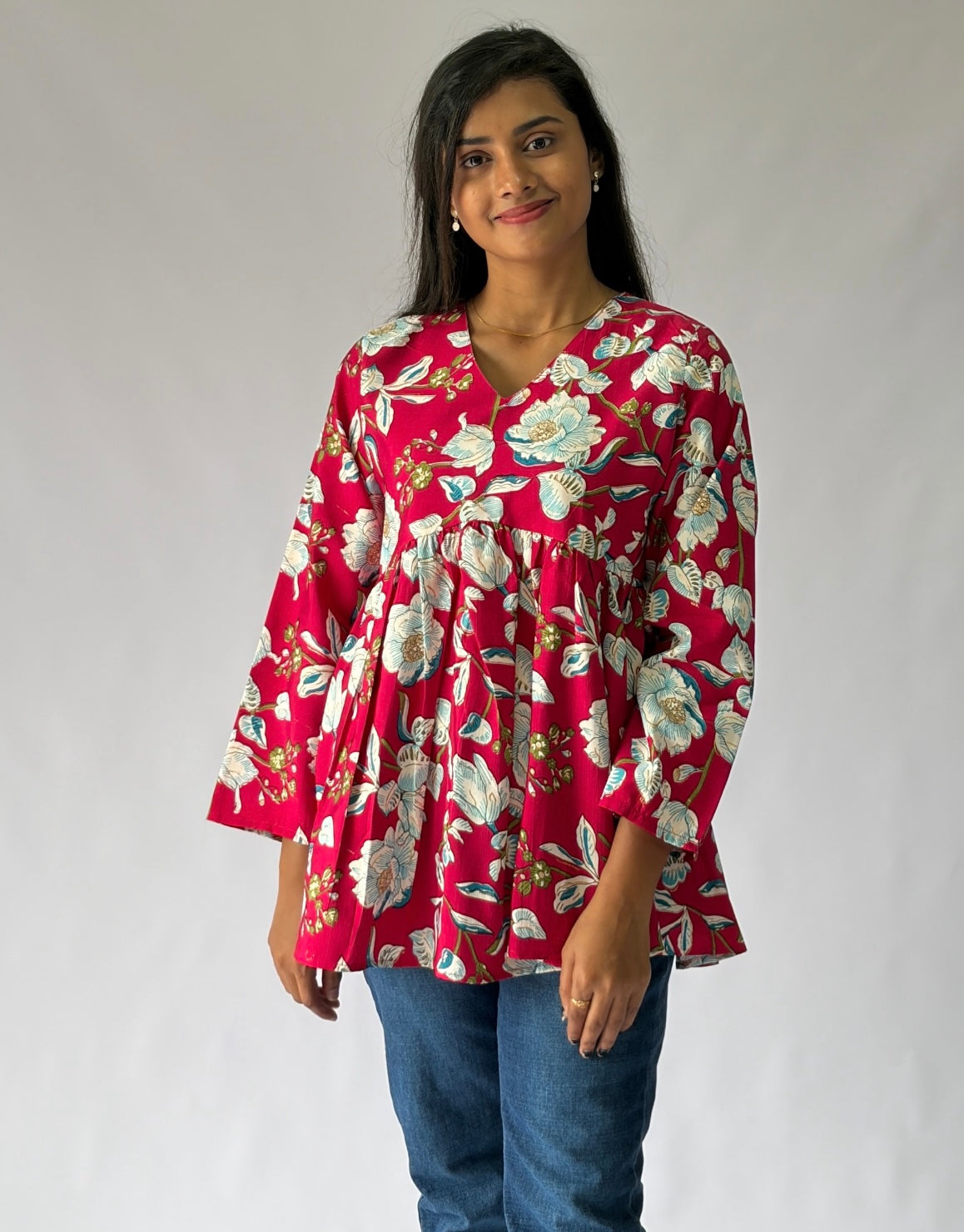 Floral Aliya Cut Short Kurta Top