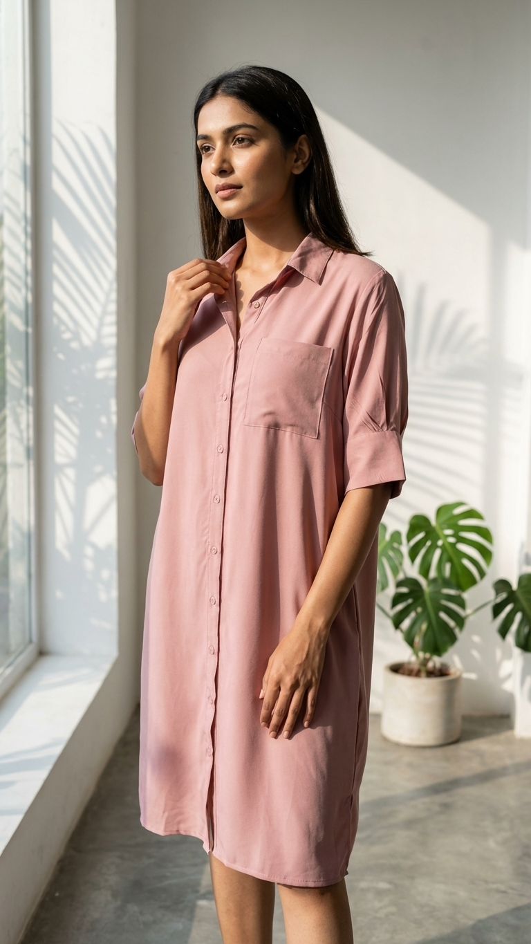 Rose Pink Button-Down Midi Frock