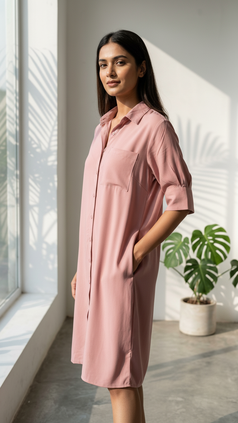 Rose Pink Button-Down Midi Frock