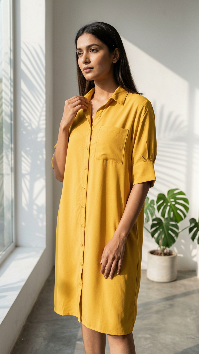 Mustard Button-Down Midi Frock
