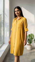 Mustard Button-Down Midi Frock