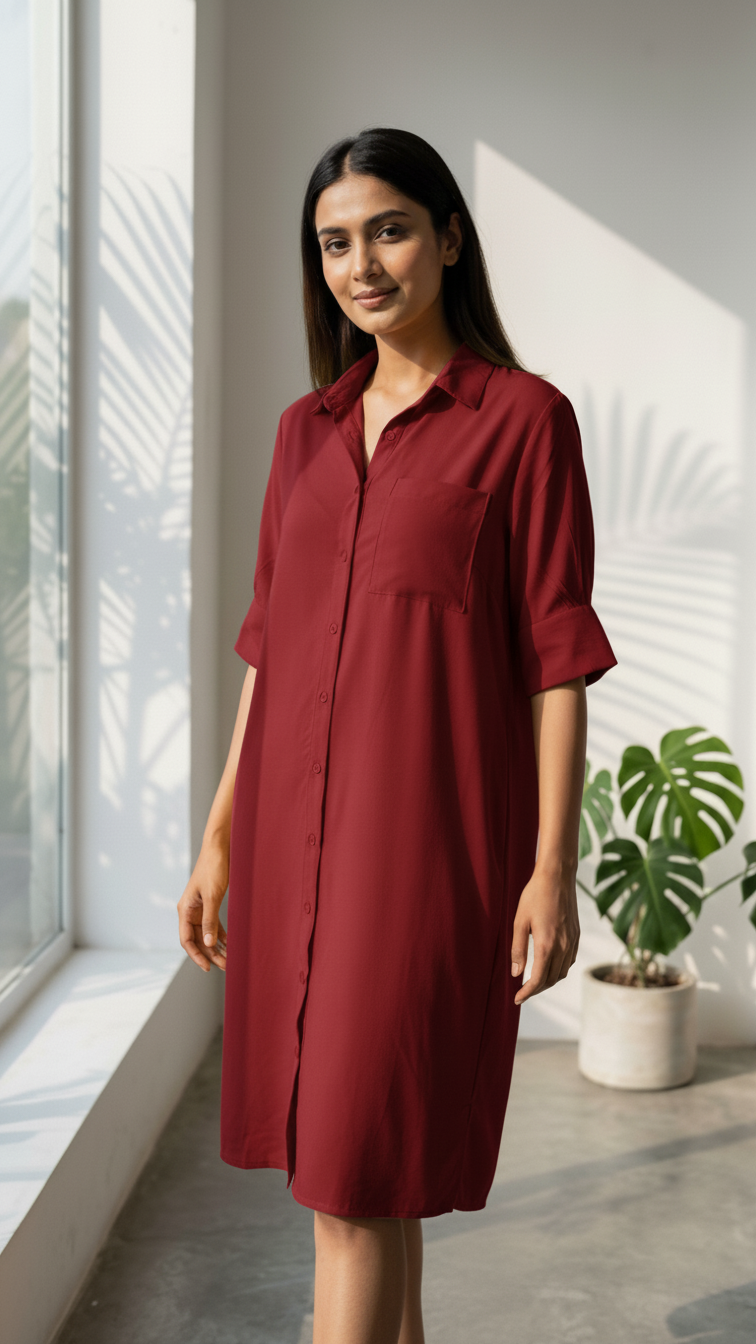 Elegant Maroon Casual Frock