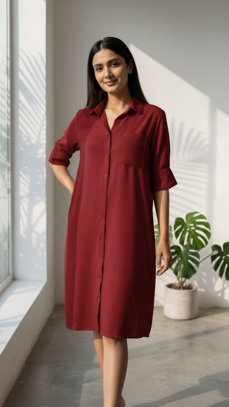 Elegant Maroon Casual Frock