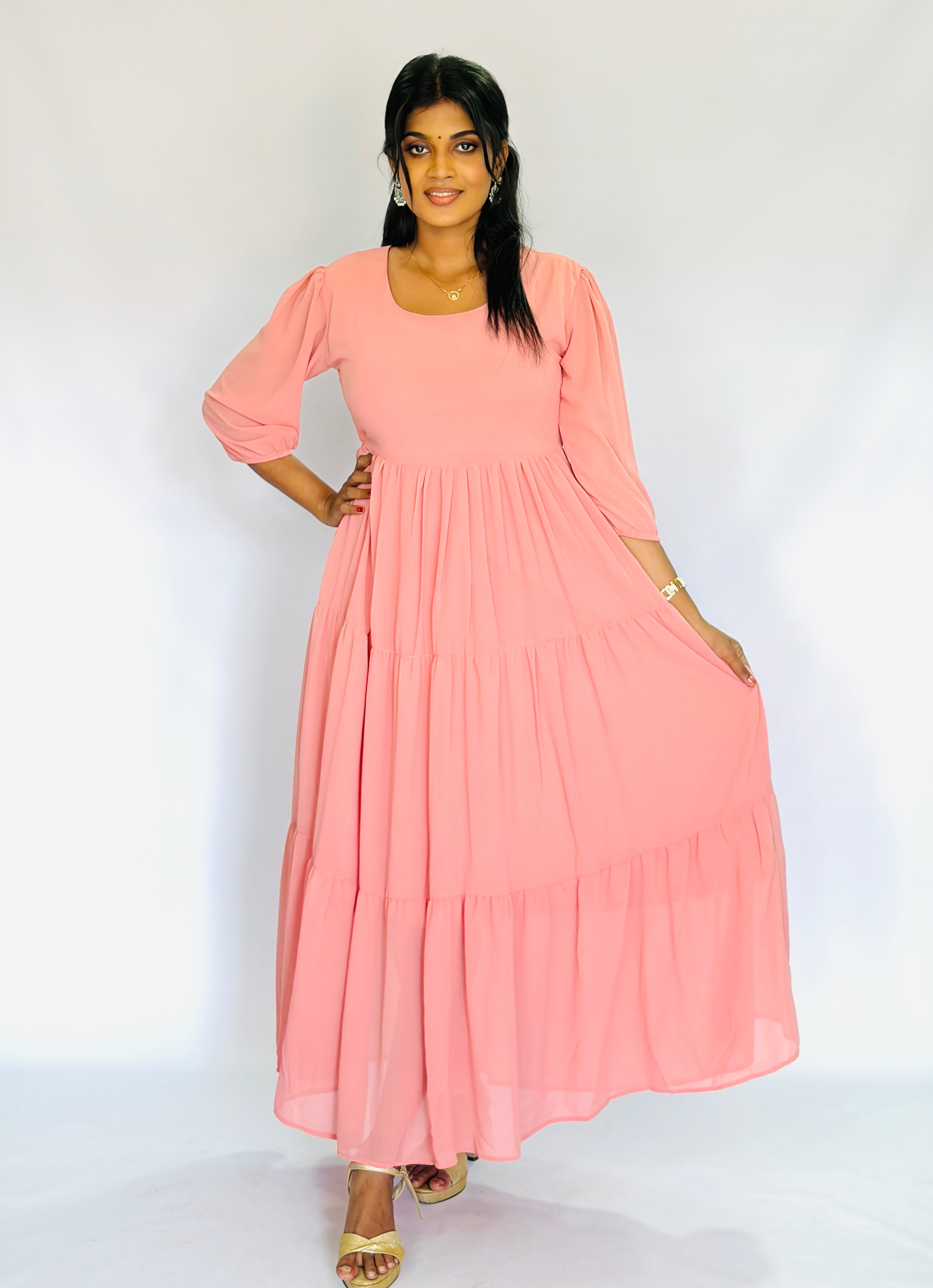 Peach Maxi Layered Dress