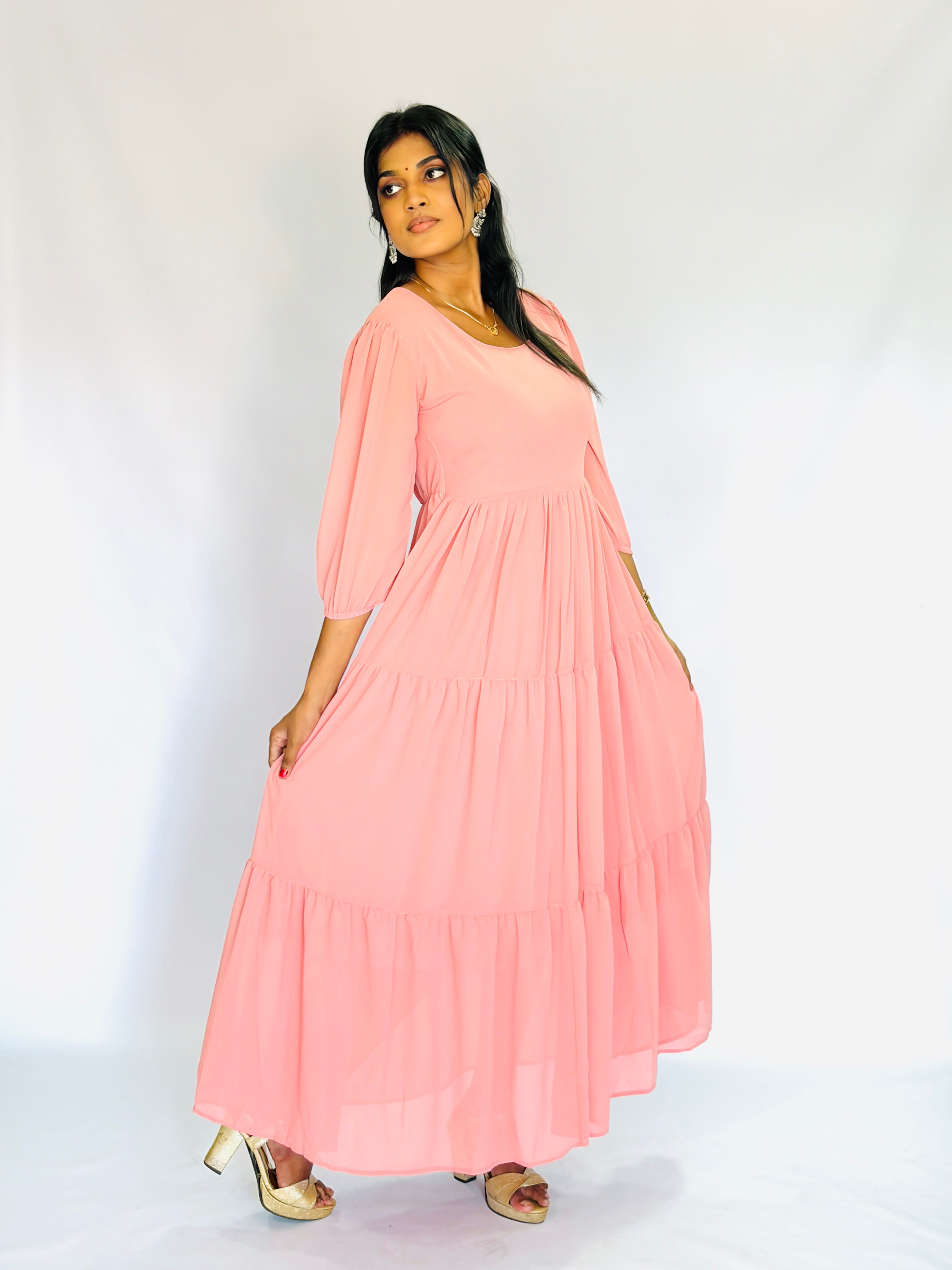 Peach Maxi Layered Dress