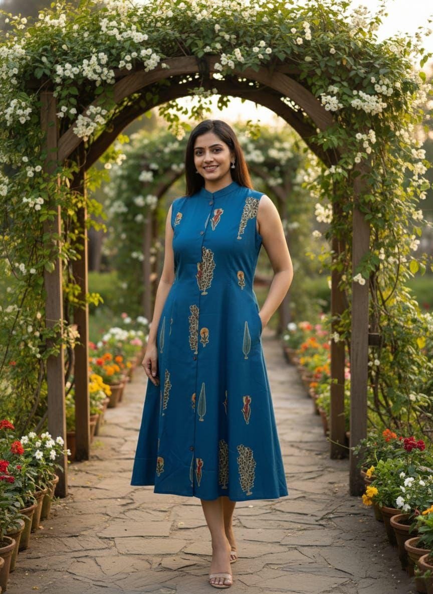 Royal Blue Sleeveless Cotton Frock