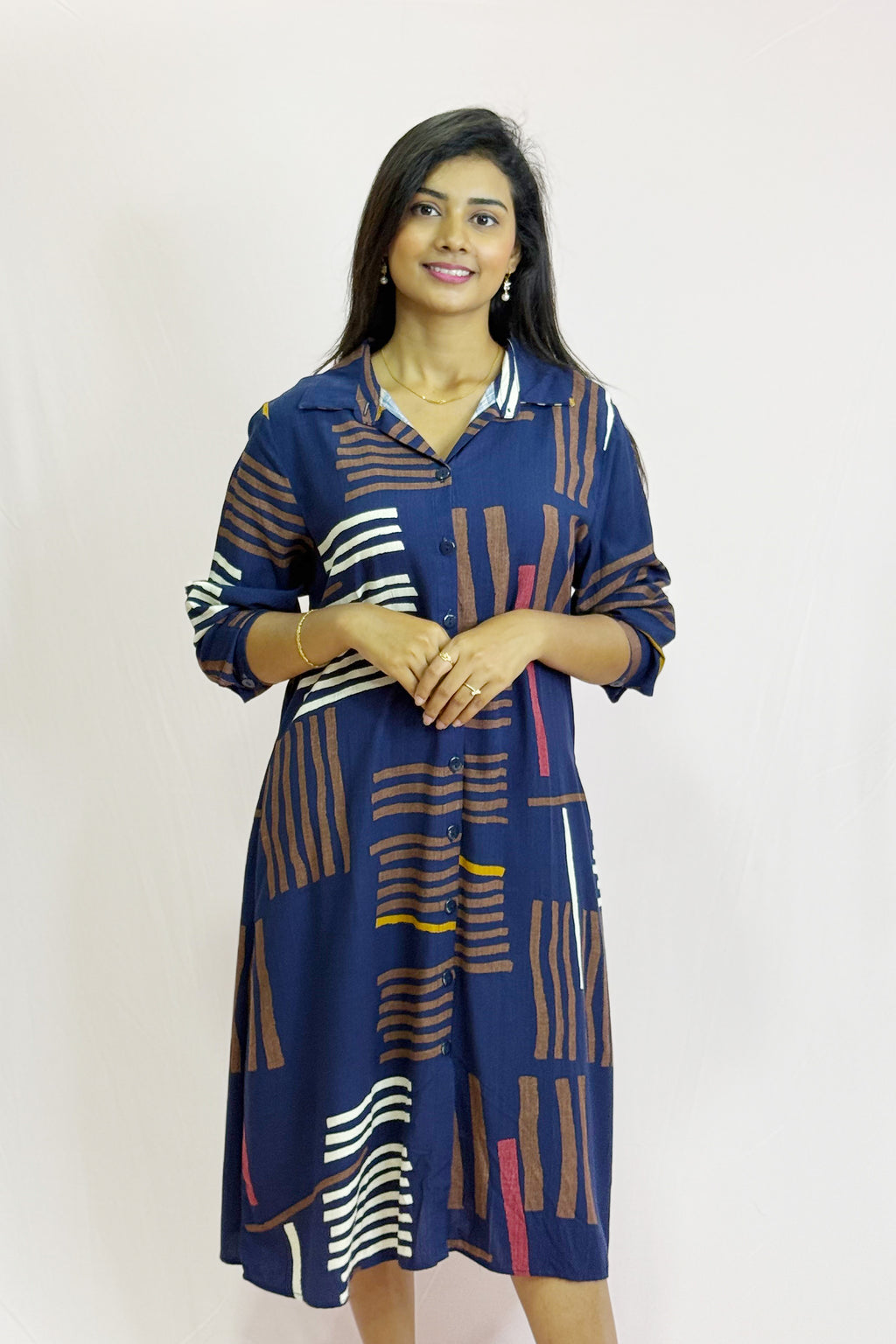 Front Button Check Cotton Dress