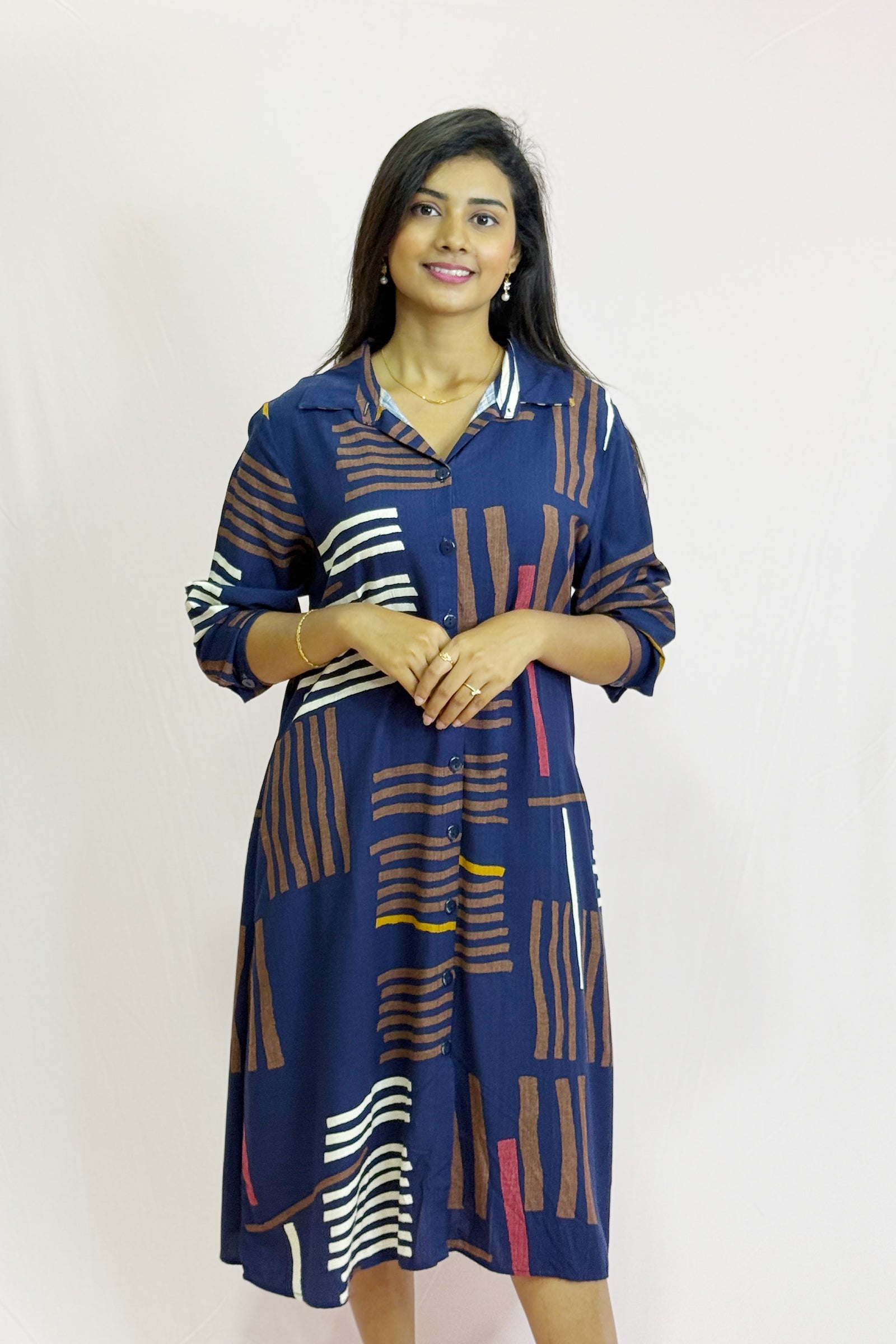 Front Button Check Cotton Dress