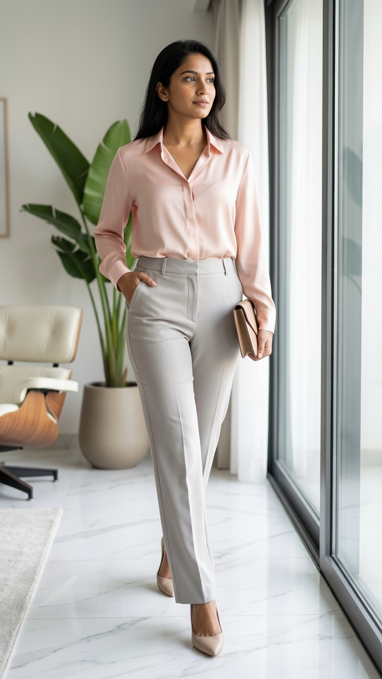 Trendy Light Grey Office Trousers