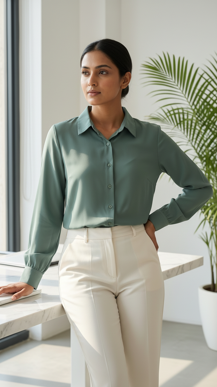 Women’s Teal Green Office Wear Shirt