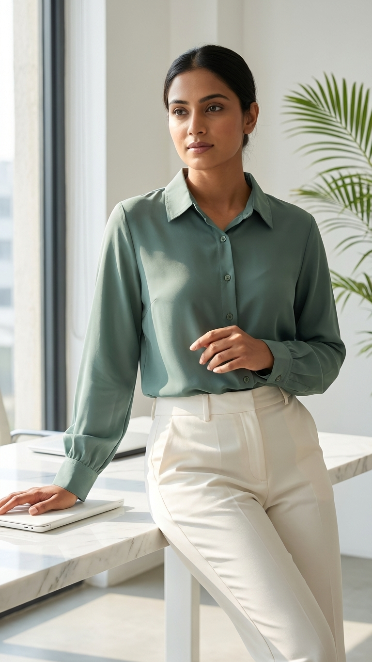 Women’s Teal Green Office Wear Shirt