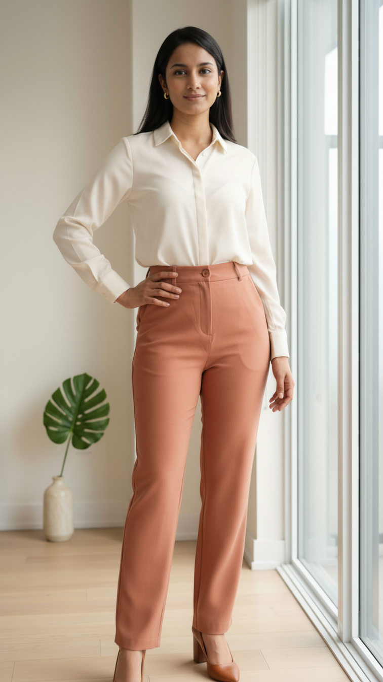 Trendy Tan Brown Office Trousers