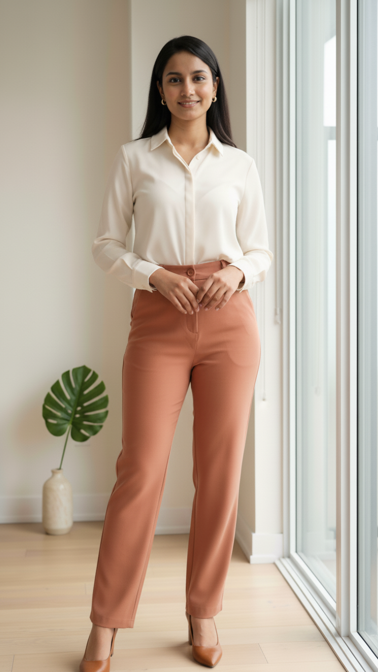 Trendy Tan Brown Office Trousers