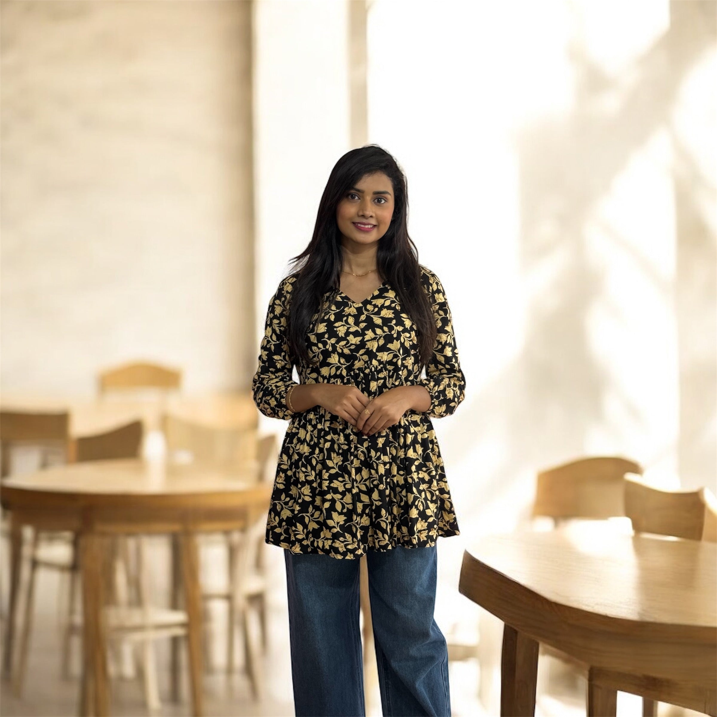 Women’s Floral Kurta Top – Lightweight Long Sleeve Top