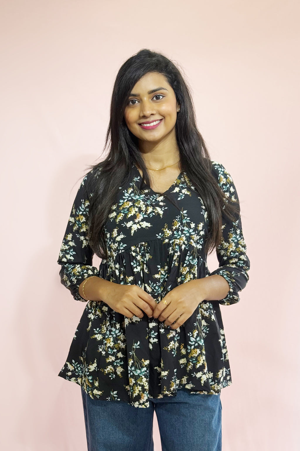 Women’s Floral Kurta Top – Lightweight Long Sleeve Casual Blouse