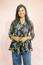Women’s Floral Kurta Top – Lightweight Long Sleeve Casual Blouse