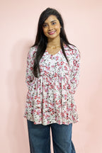 Women’s Floral Kurta Top – Lightweight Long Sleeve Casual Blouse