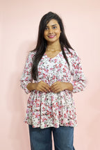 Women’s Floral Kurta Top – Lightweight Long Sleeve Casual Blouse