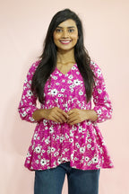 Women’s Floral Kurta Top – Lightweight Long Sleeve Casual Blouse