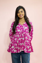 Women’s Floral Kurta Top – Lightweight Long Sleeve Casual Blouse