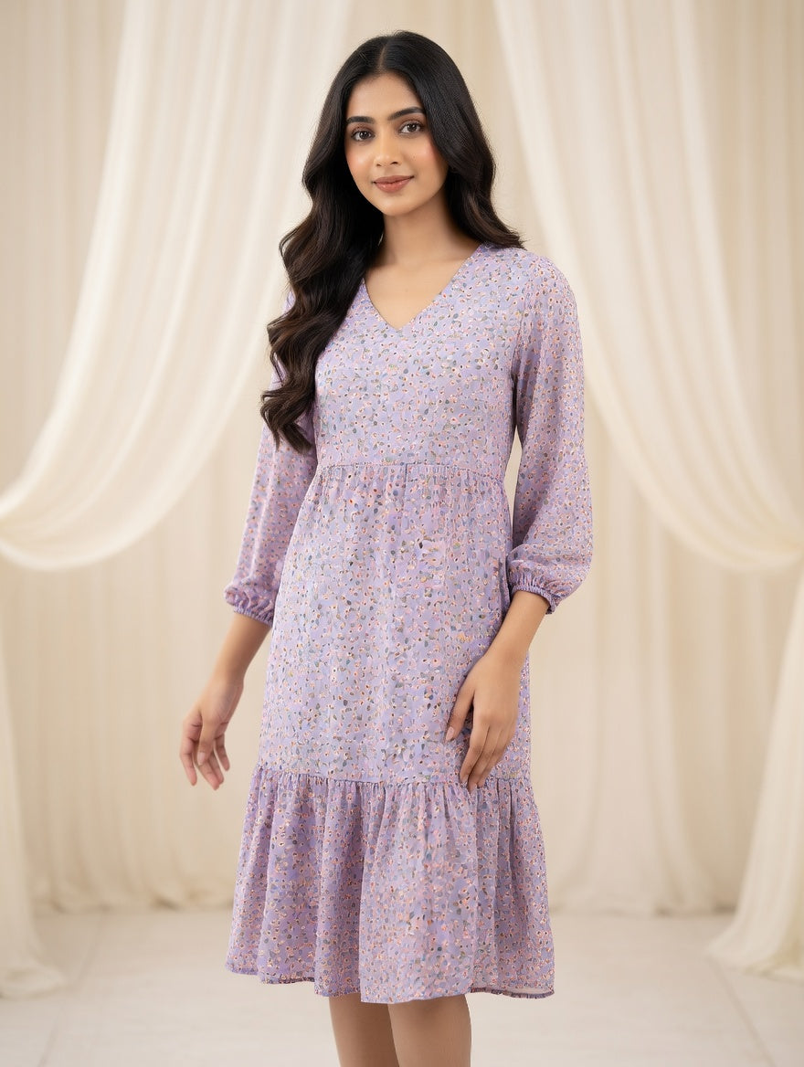 Lavender Print Casual Frock