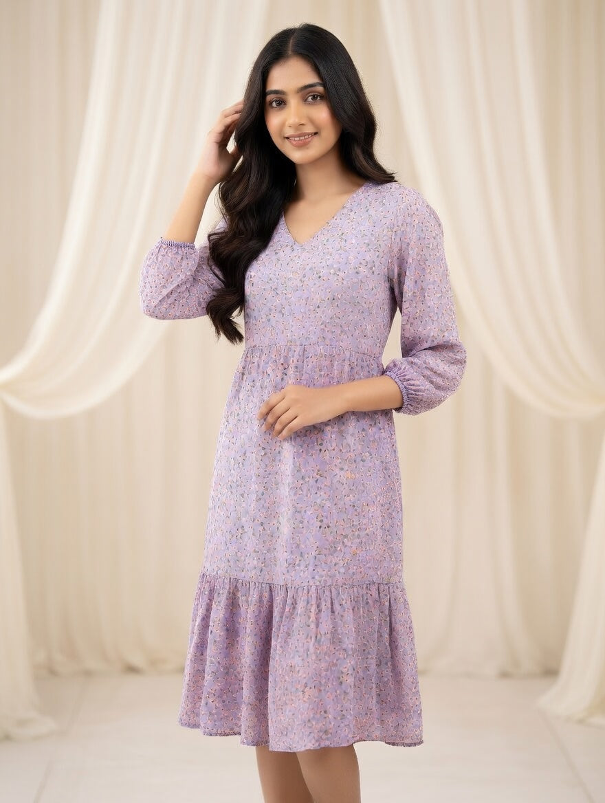 Lavender Print Casual Frock