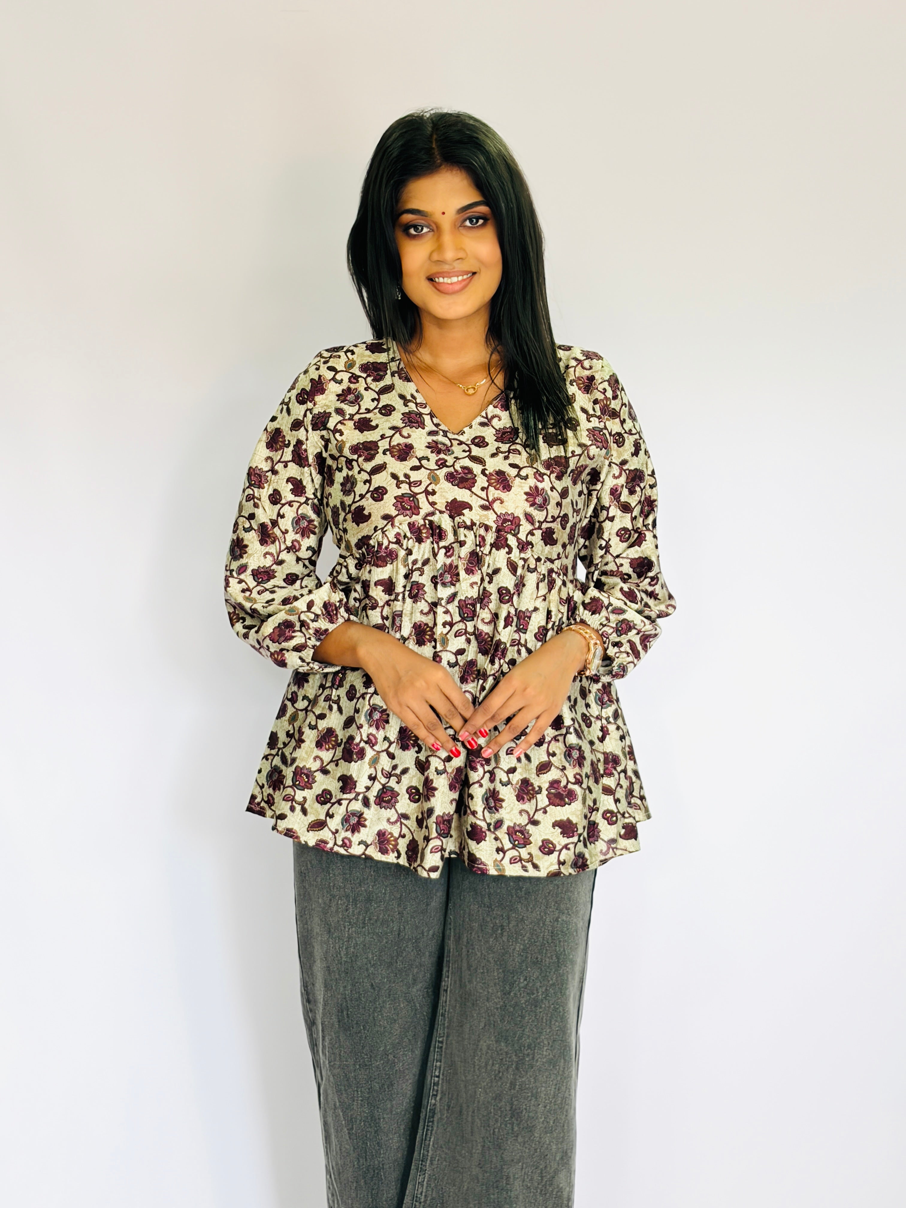 Trendy Floral Print Short Kurta