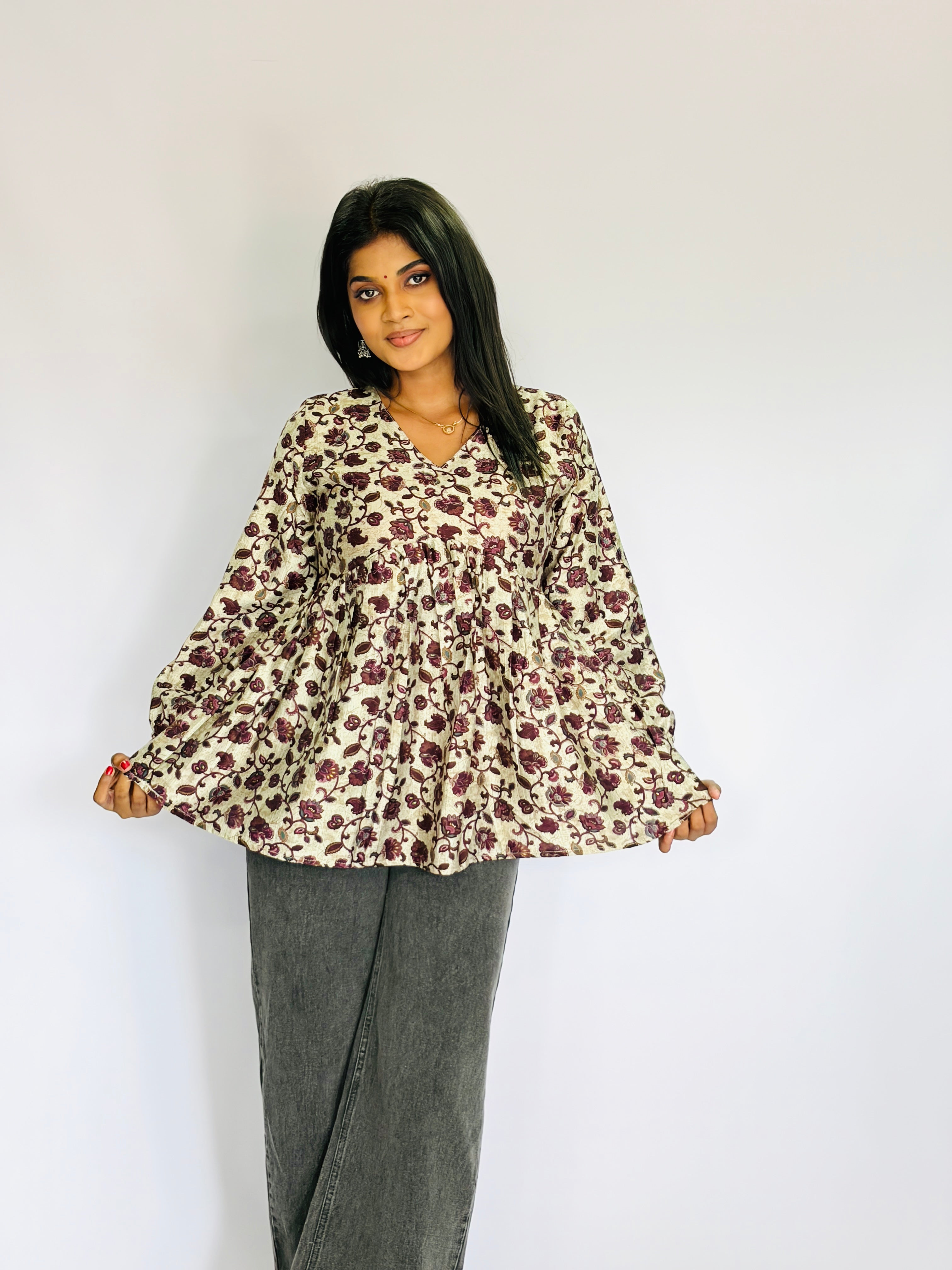 Trendy Floral Print Short Kurta
