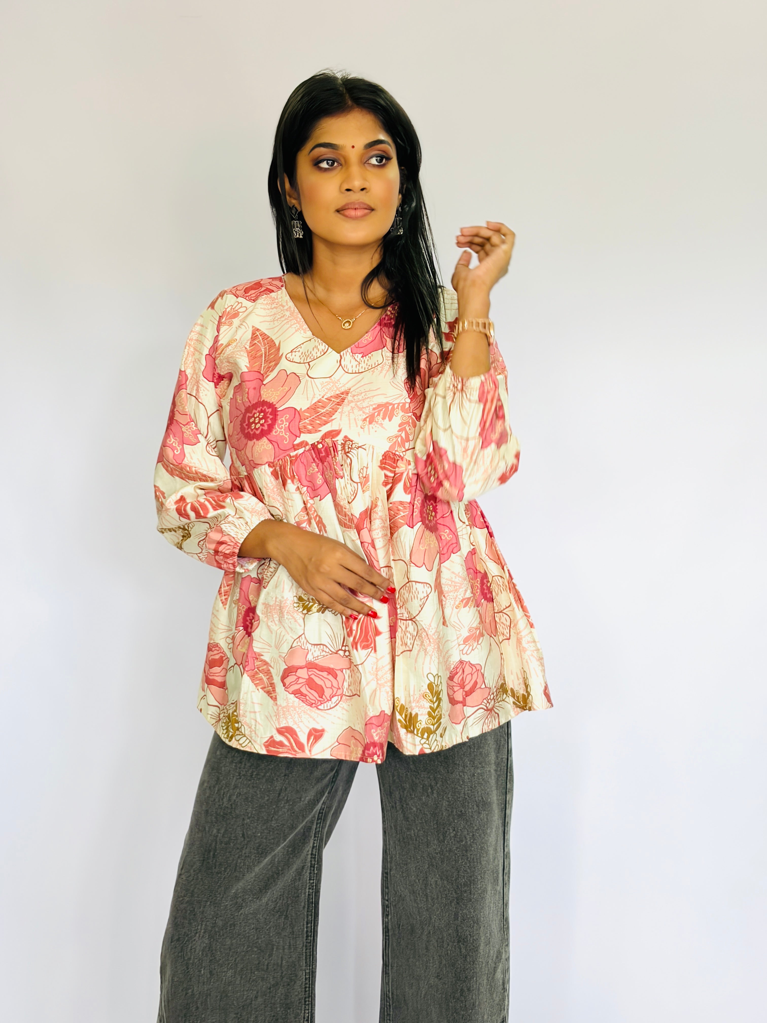 Trendy Peach Floral Short Kurta