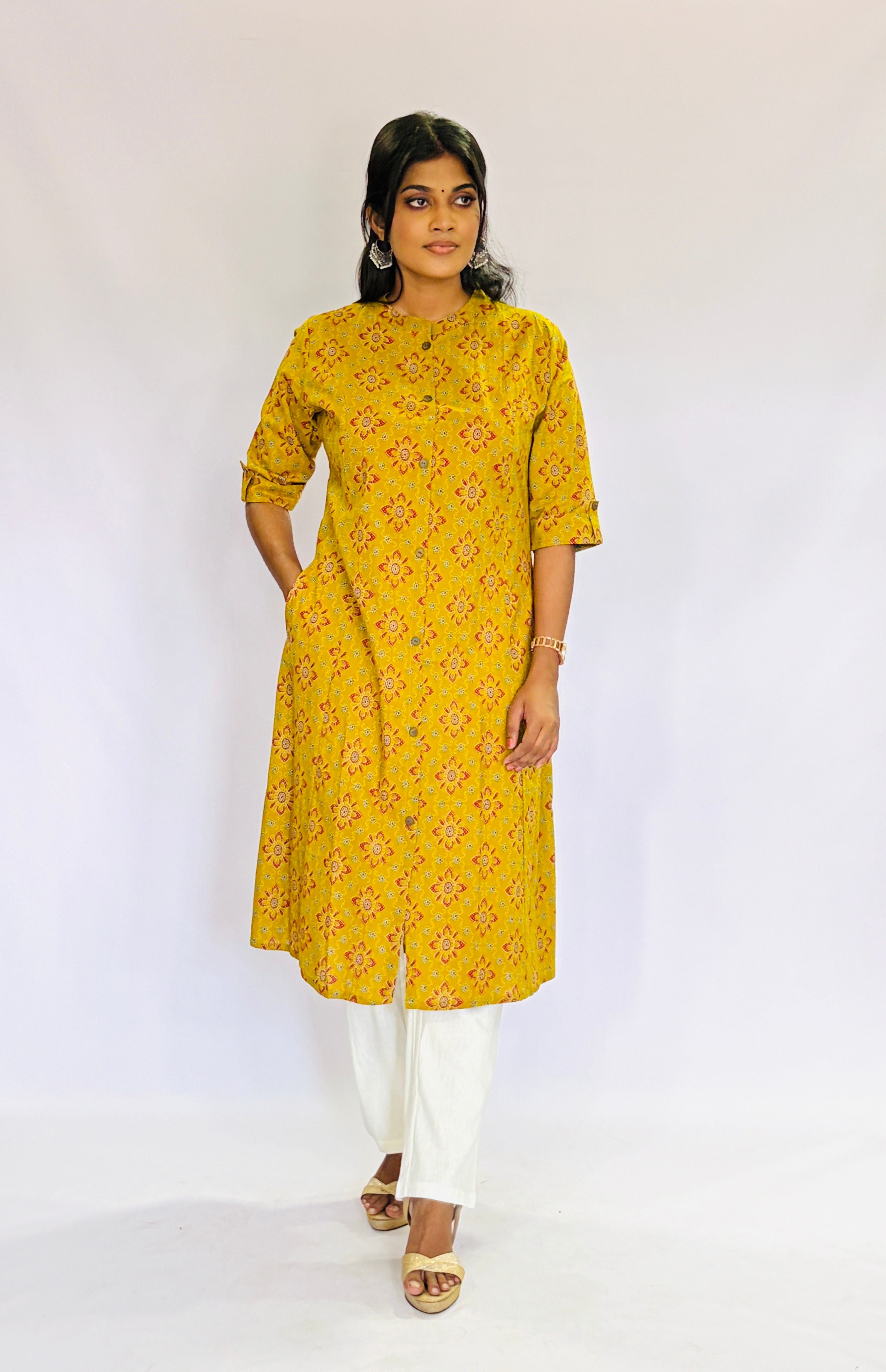 Modern Mustard Printed Long Top