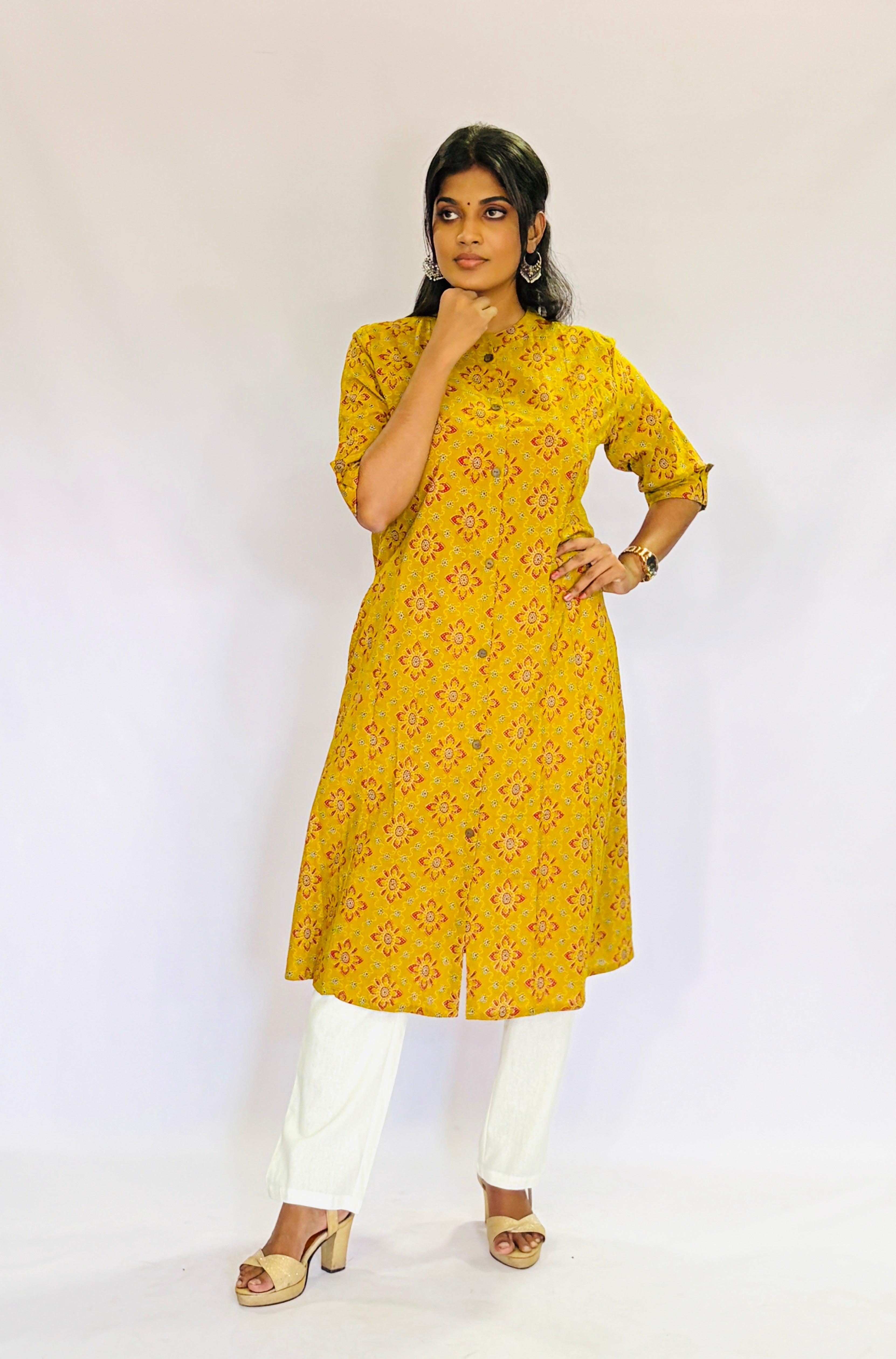Modern Mustard Printed Long Top