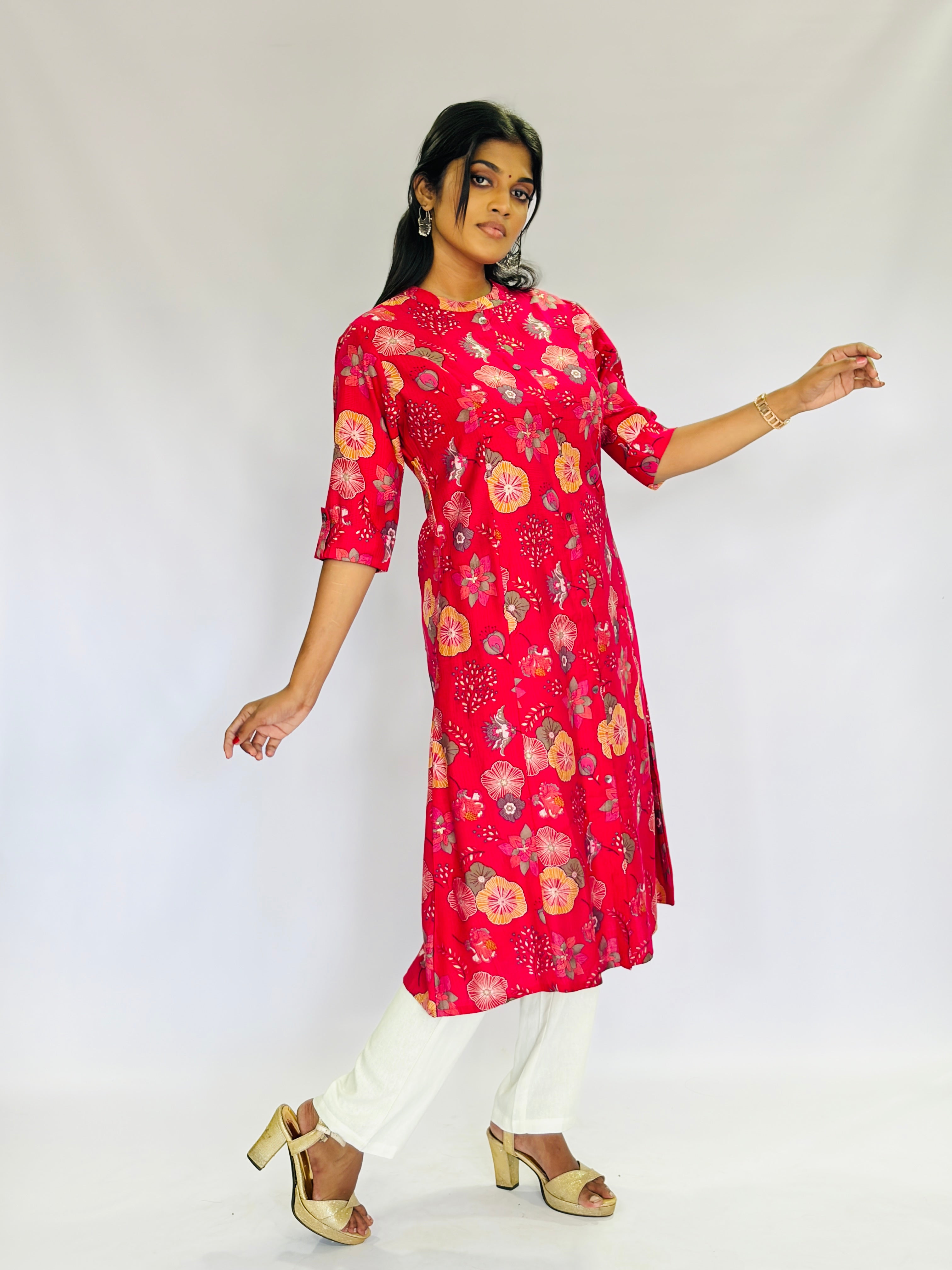 Modern Pink Printed  Long Top