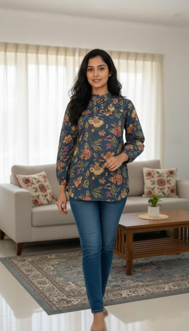 Teal Blue Floral Short Top